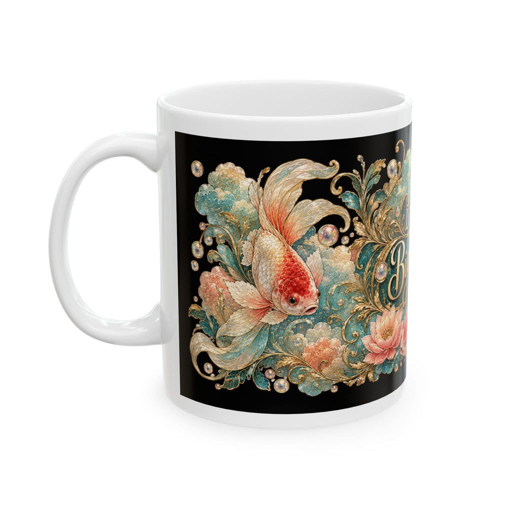 Ceramic Mug — "Little Fish, Big Personality" Decorative Koi Mug