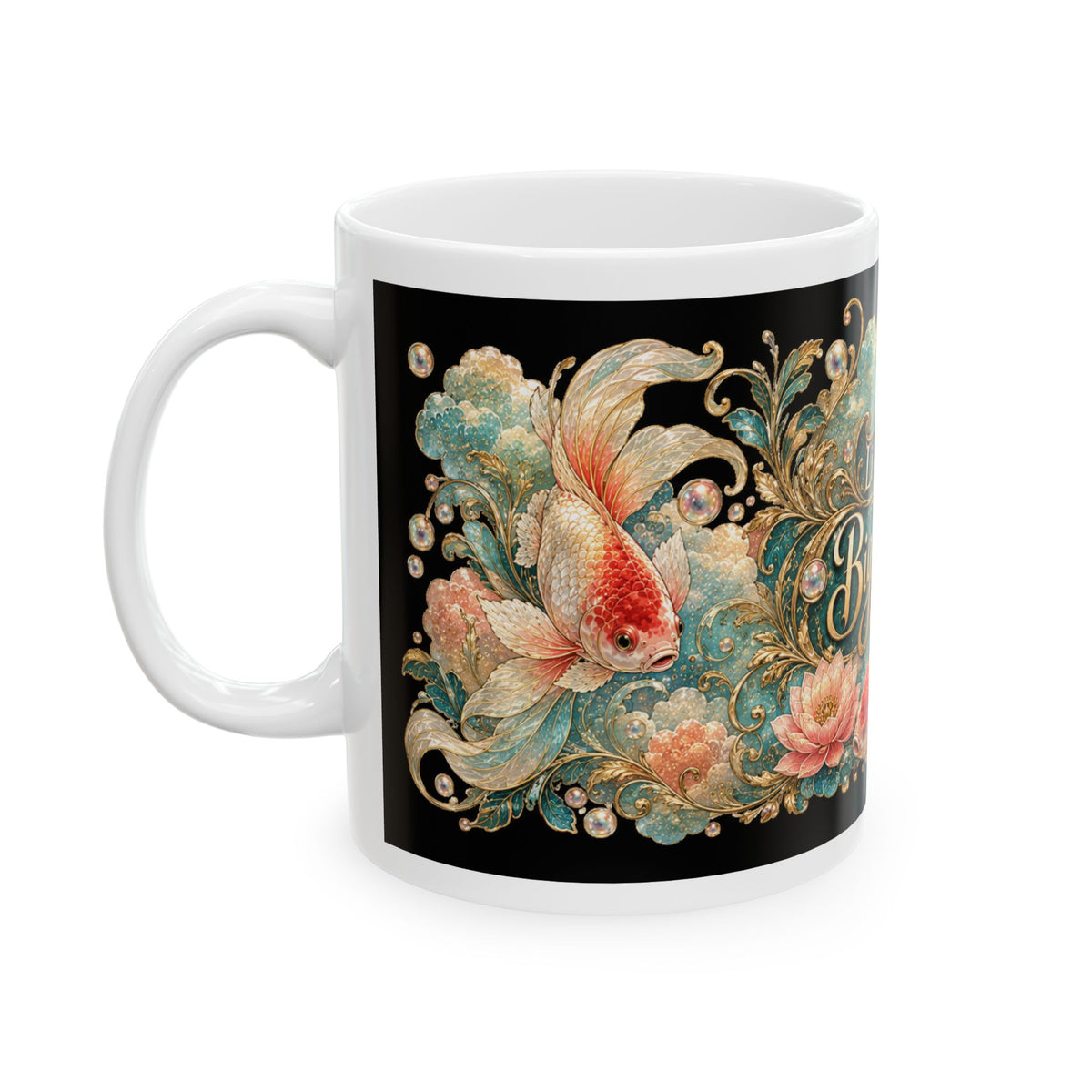 Ceramic Mug — "Little Fish, Big Personality" Decorative Koi Mug