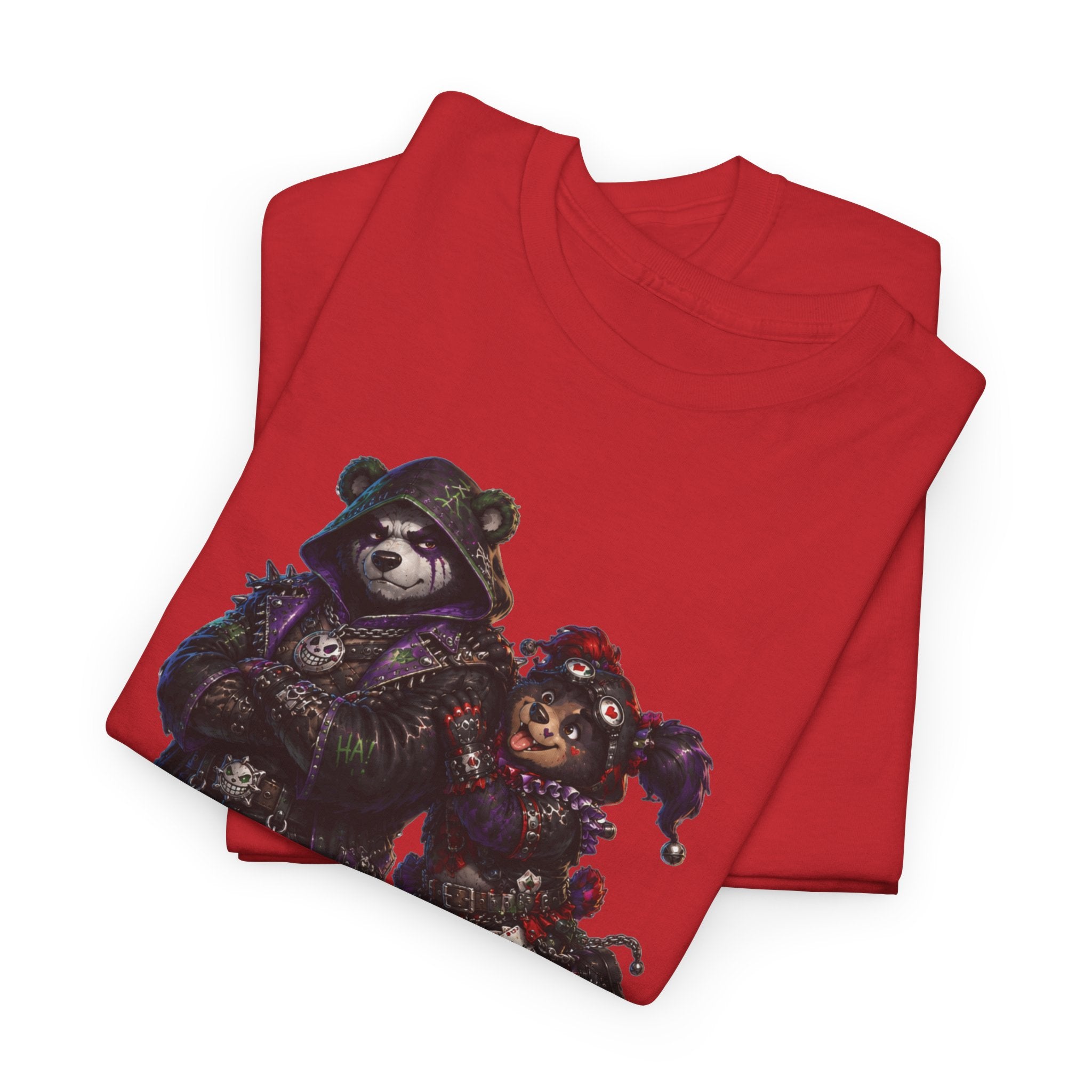 Gothic Bear Duo T-Shirt. Dark Night biker bear mashup tee. Hardly Joking around in Gothic gear.