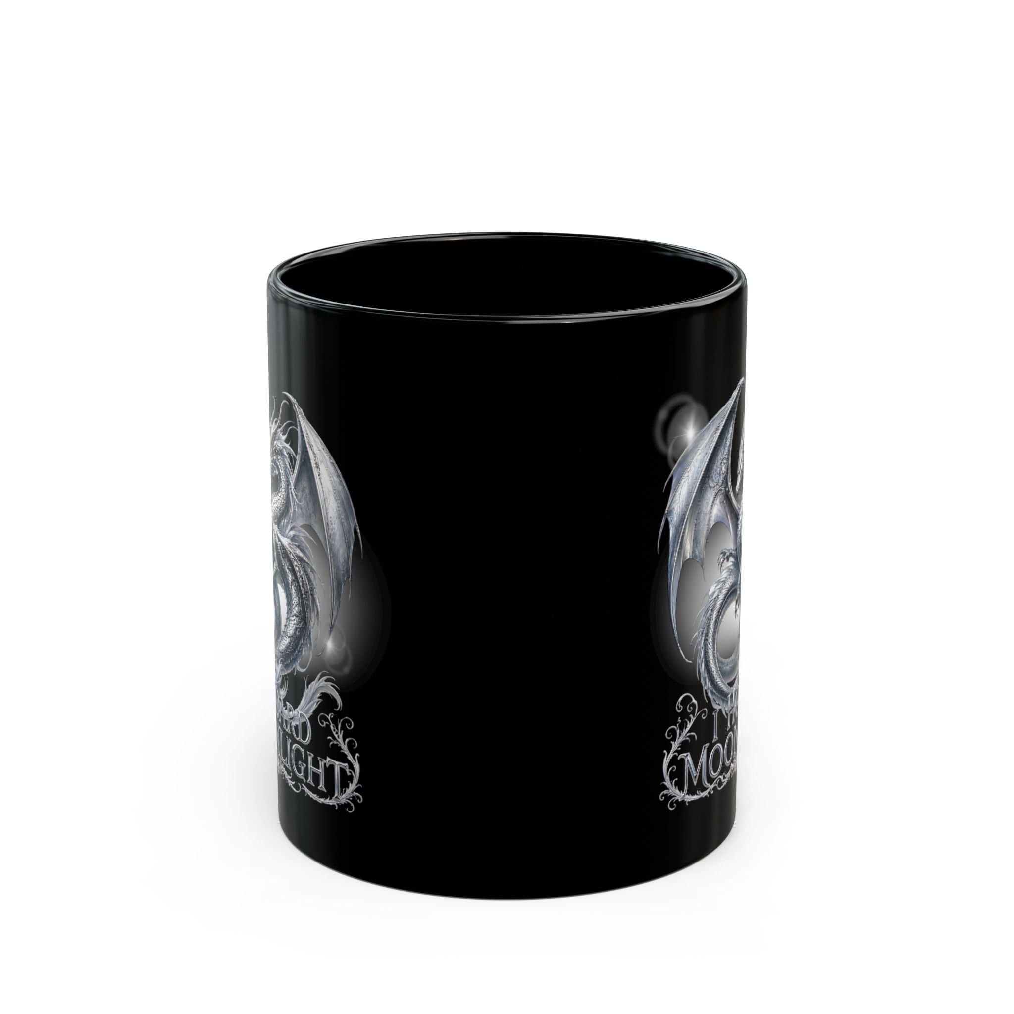 Silver Dragon Orb Black Mug — Fantasy Coffee Cup (11oz, 15oz)