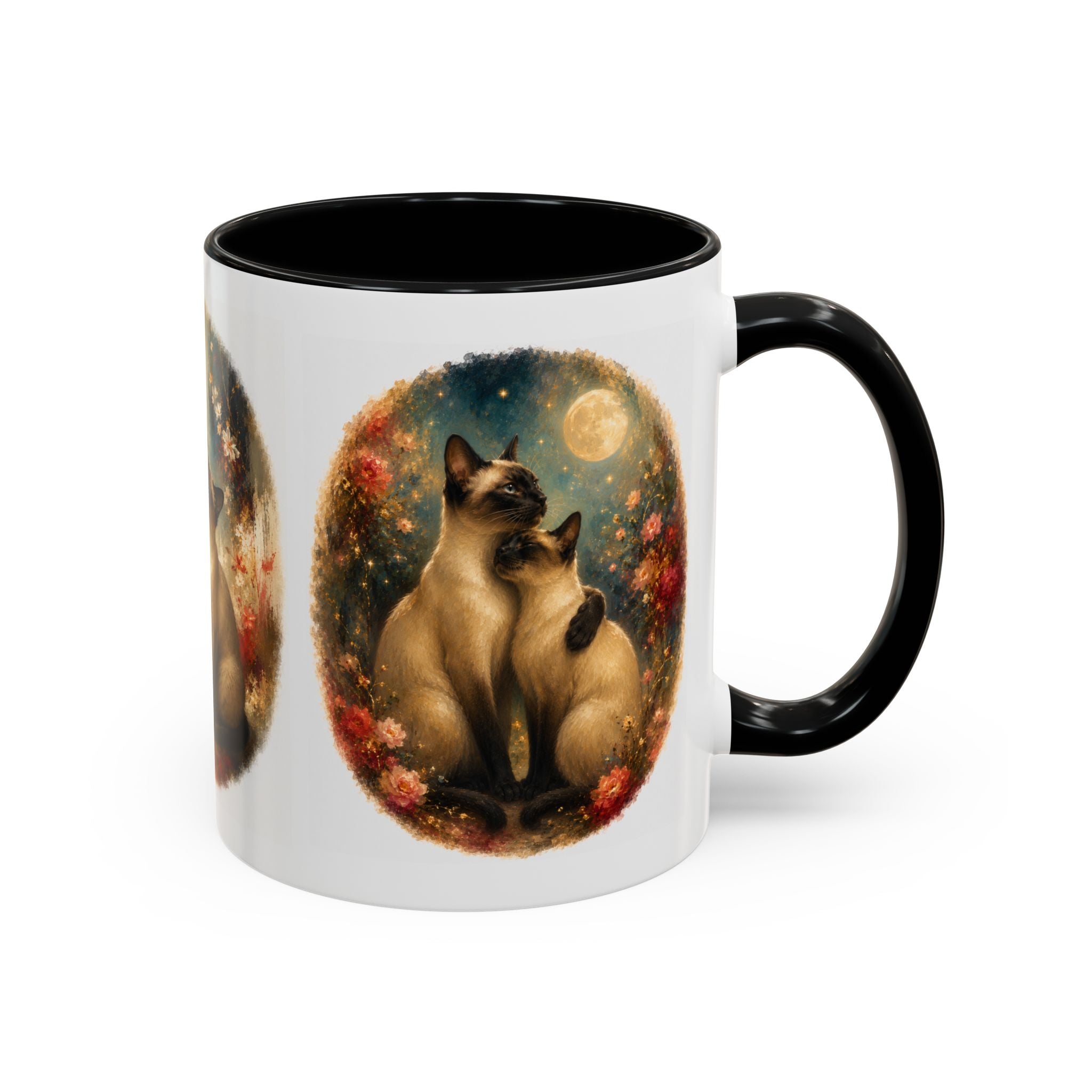 Siamese Cats Coffee Mug — Romantic Moonlit Cat Art Accent Mug (11/15oz)