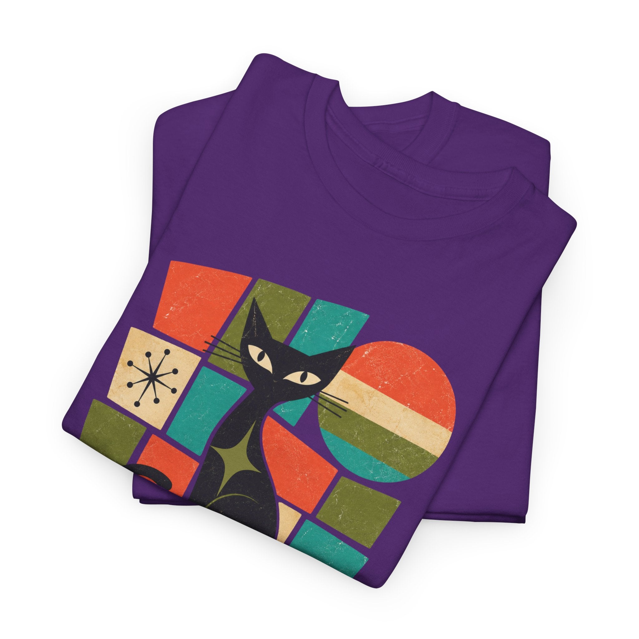 Stay Pawsitive Cat T-Shirt — Retro Graphic Tee for Cat Lovers. Tangentsies Mod Cat t-shirt