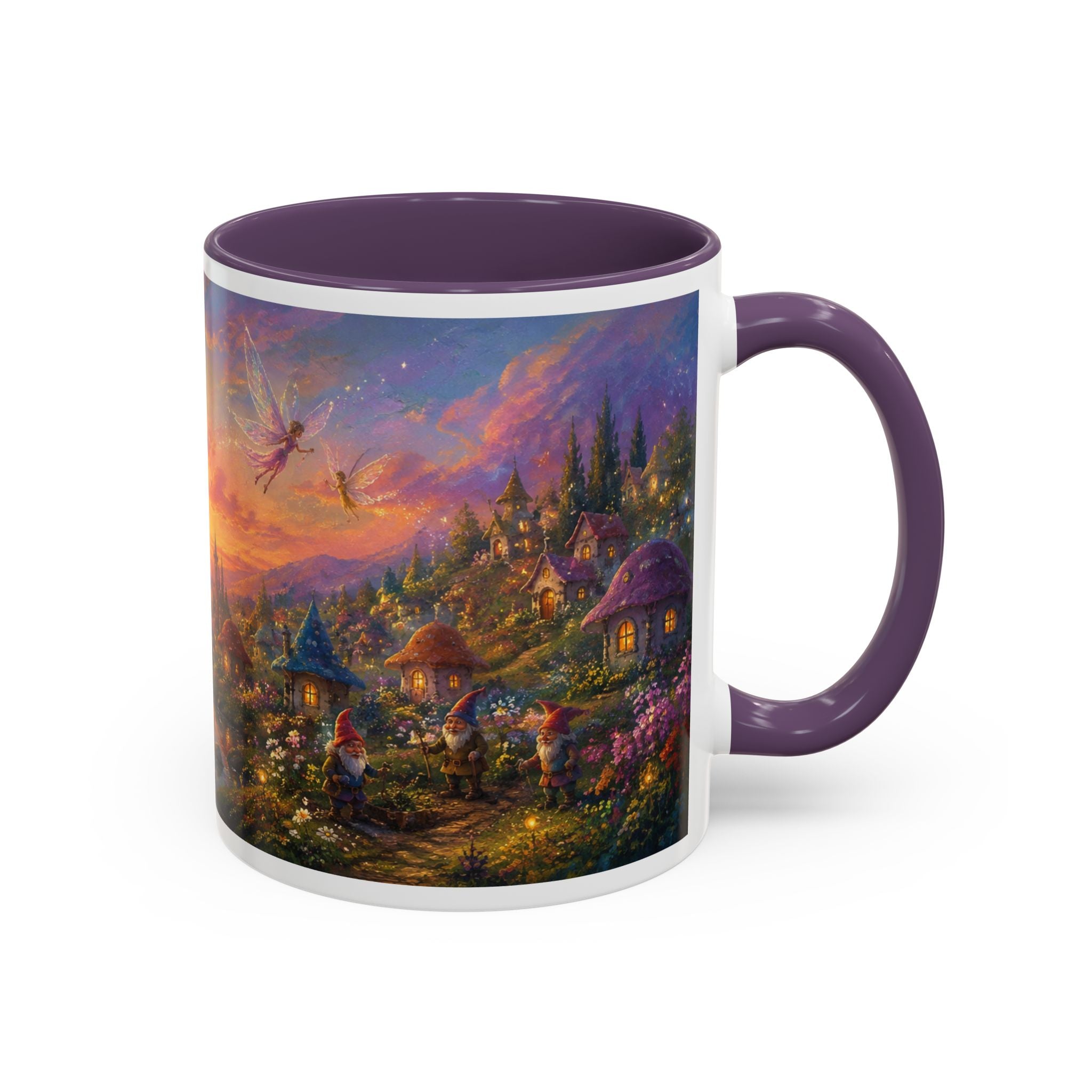 Fantasy Sunset Coffee Mug — Whimsical Village Sunrise Art Accent Mug (11/15oz)