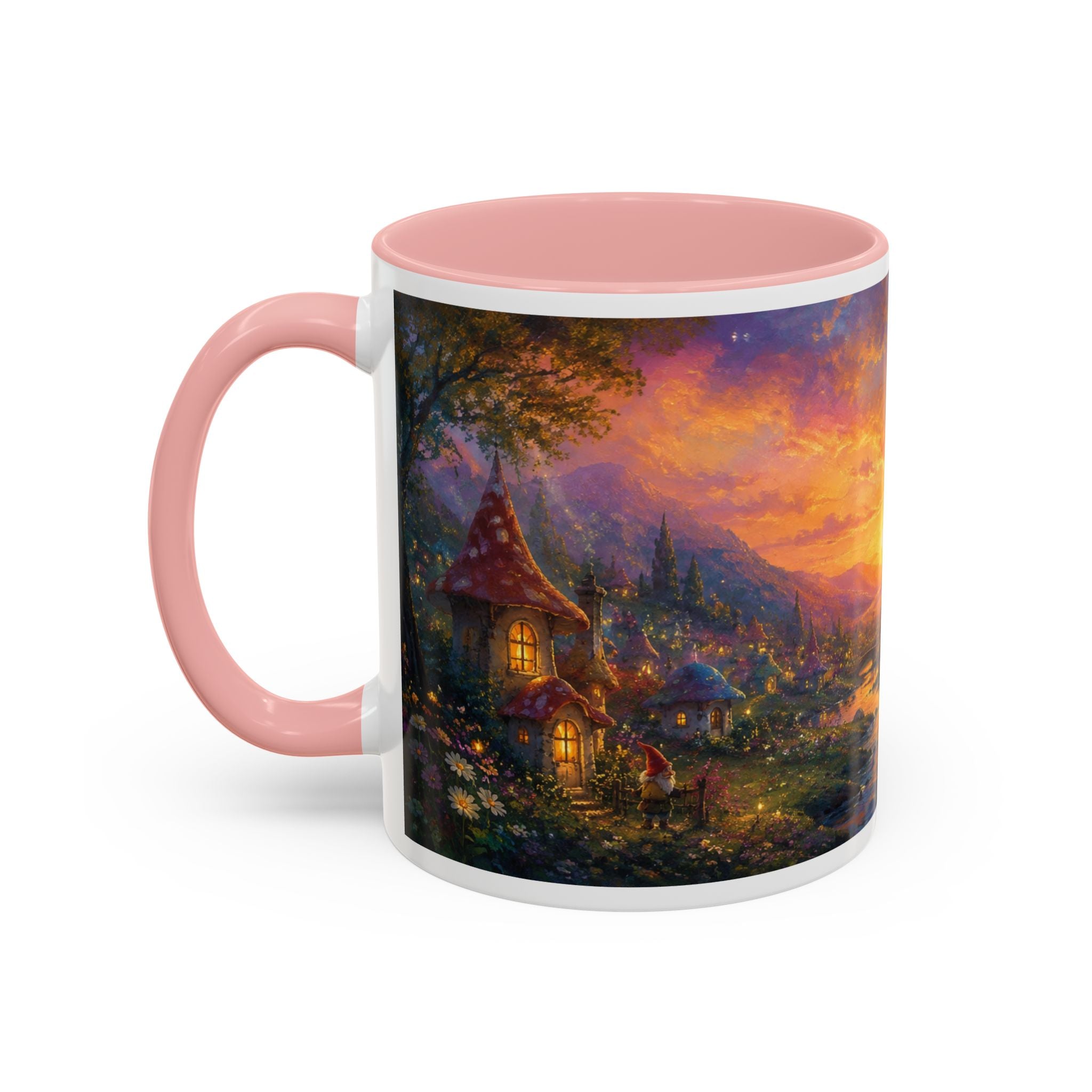 Fantasy Sunset Coffee Mug — Whimsical Village Sunrise Art Accent Mug (11/15oz)