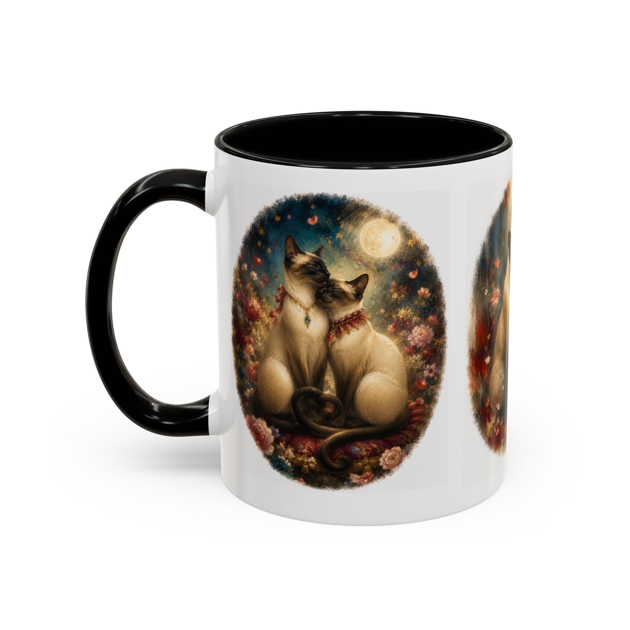 Siamese Cats Coffee Mug — Romantic Moonlit Cat Art Accent Mug (11/15oz)