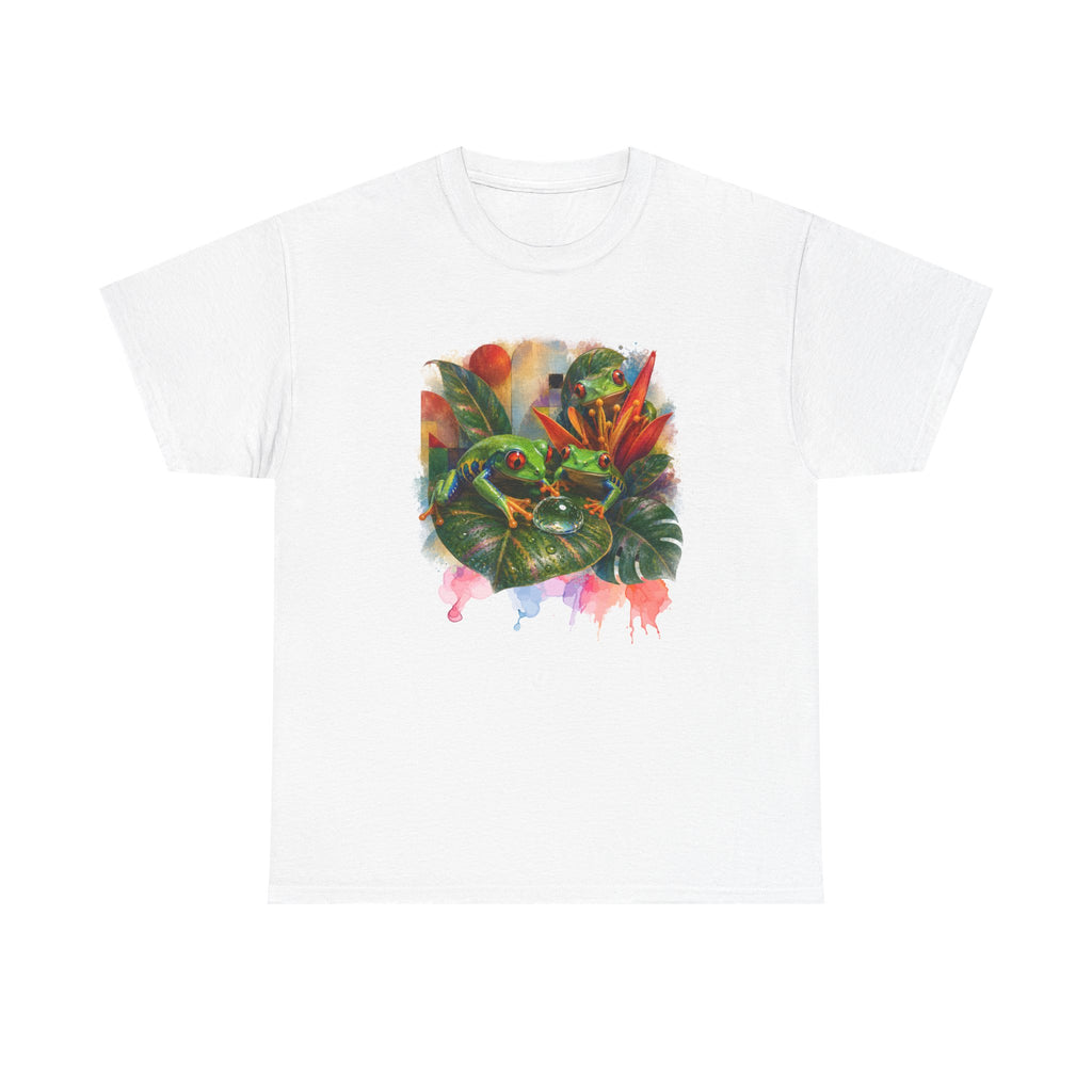 Tropical Leaf Watercolor T-Shirt — Vibrant Botanical Tee. Tree Frog tee