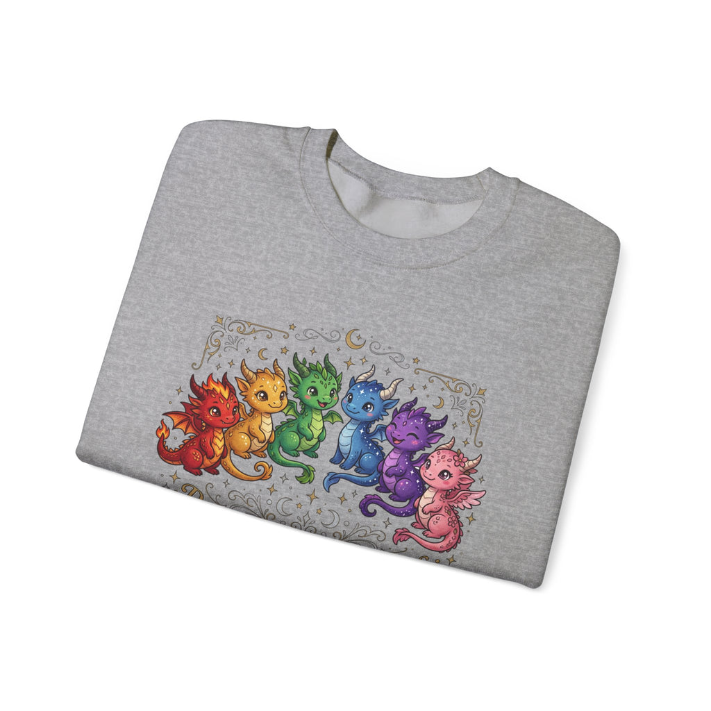 Crewneck Sweatshirt — "Proud Little Dragons" Rainbow Baby Dragon Graphic