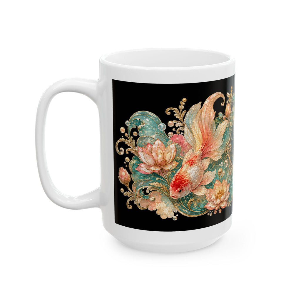 Memory: 3 Seconds, Regrets: 0 Ceramic Mug — Vintage Floral Koi Coffee Cup