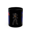 Leather Bear Mug — Biker Teddy on Blue Stripe Black Coffee Cup (11oz, 15oz)