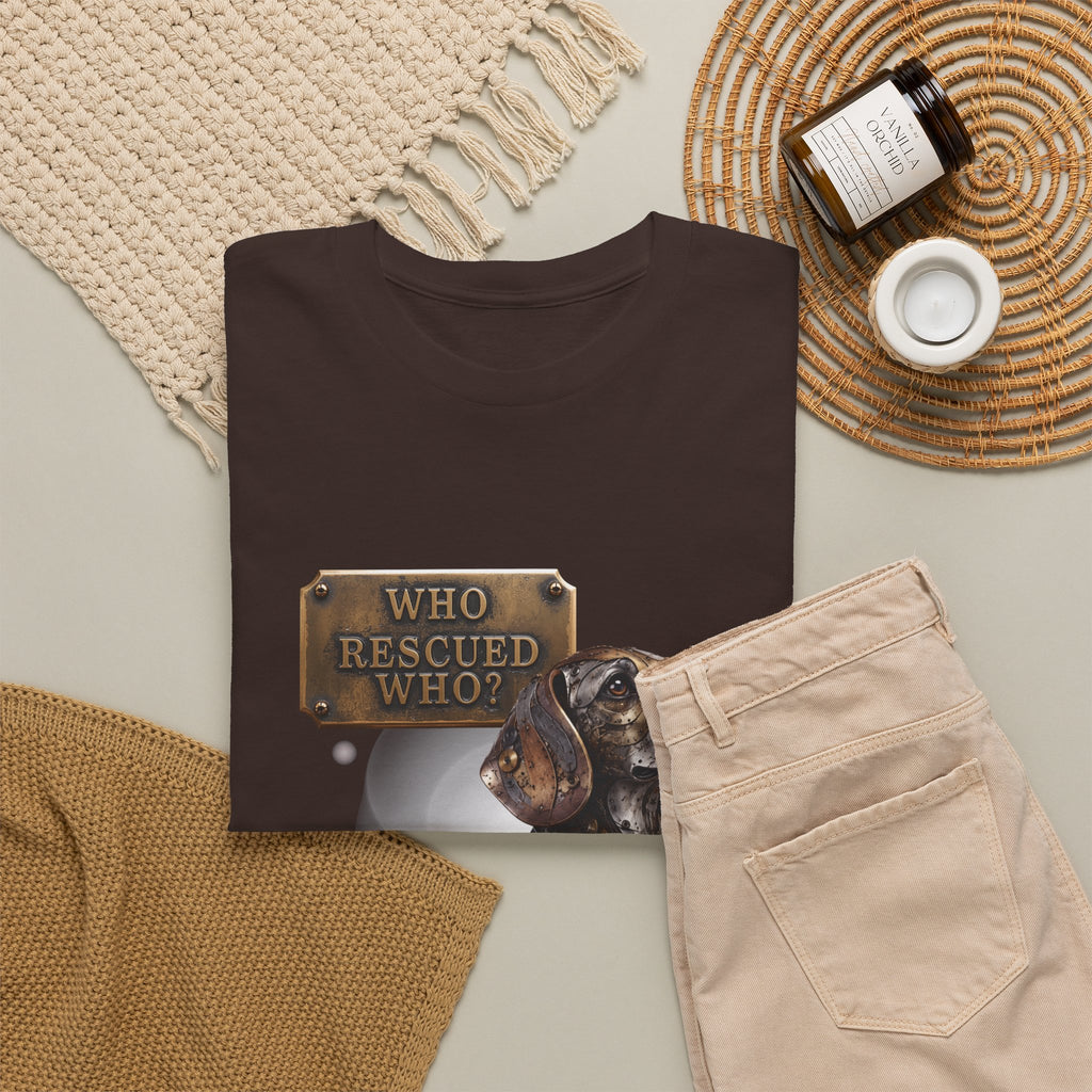 Dog Rescue T-Shirt – "Who Rescued Who" Rescue Pup Tee. A steampunk, mechanical Beagle for all Beagle Moms and Dads