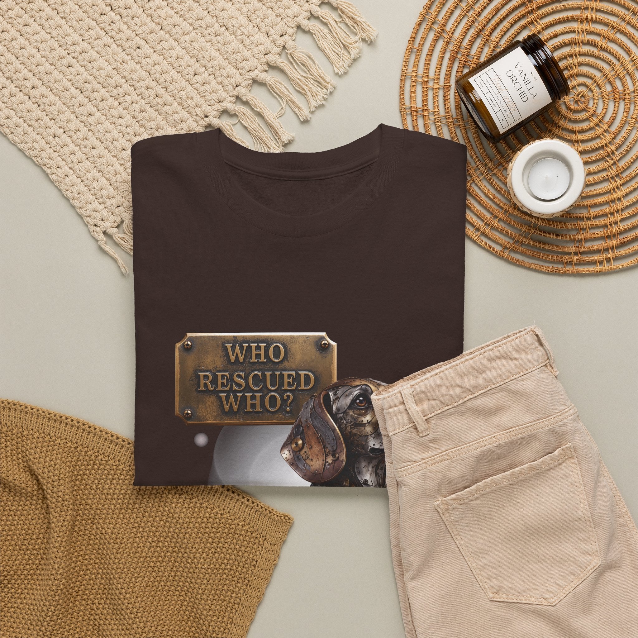 Dog Rescue T-Shirt – "Who Rescued Who" Rescue Pup Tee. A steampunk, mechanical Beagle for all Beagle Moms and Dads