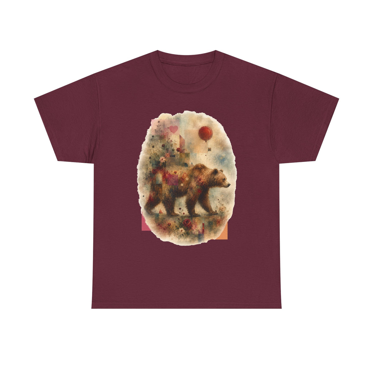 Bear and Balloon T-Shirt — Whimsical Watercolor Forest Bear Graphic Tee