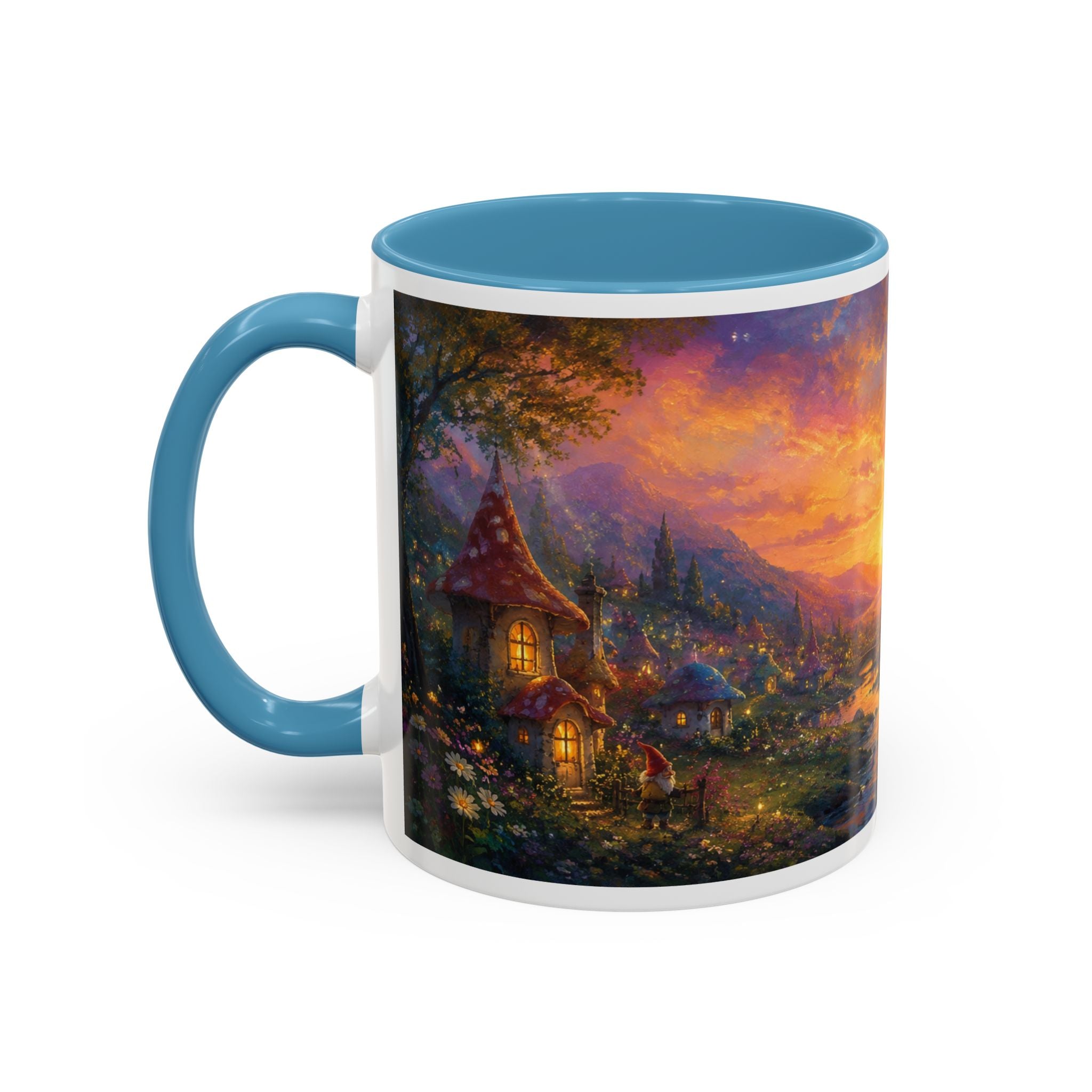 Fantasy Sunset Coffee Mug — Whimsical Village Sunrise Art Accent Mug (11/15oz)