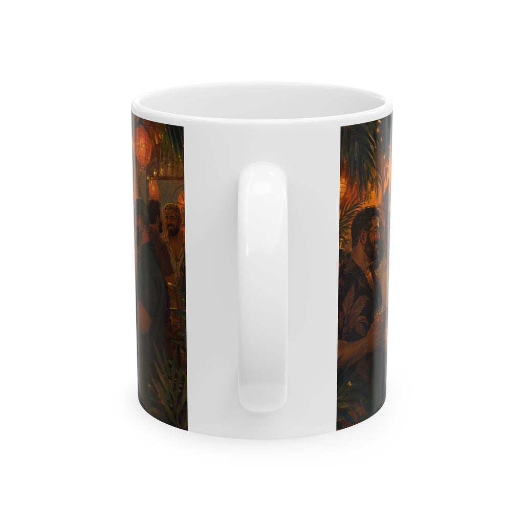 Ceramic Mug — Tropical Night Market Bear Couples Art. Bear Dance night for Bear mug lovers.