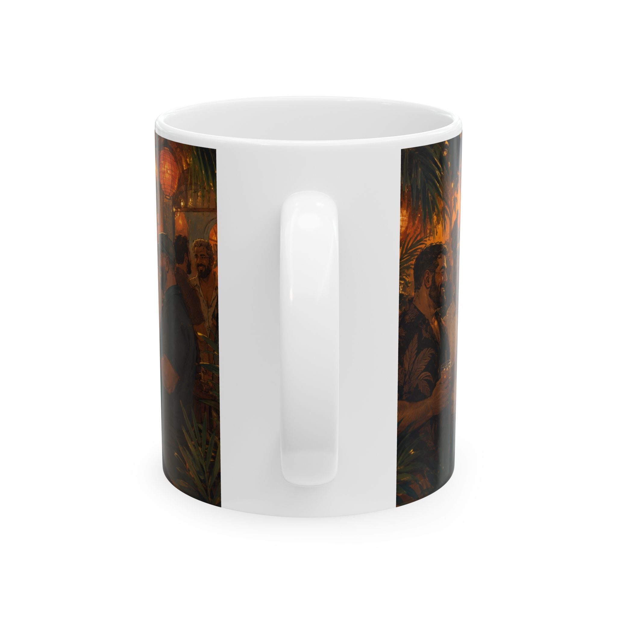 Ceramic Mug — Tropical Night Market Bear Couples Art. Bear Dance night for Bear mug lovers.