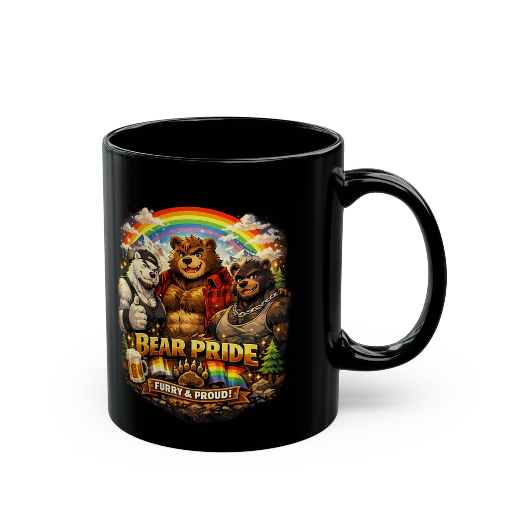Bear Pride Mug — "Bear Pride: Furry & Proud" Black Coffee Mug (11oz/15oz)