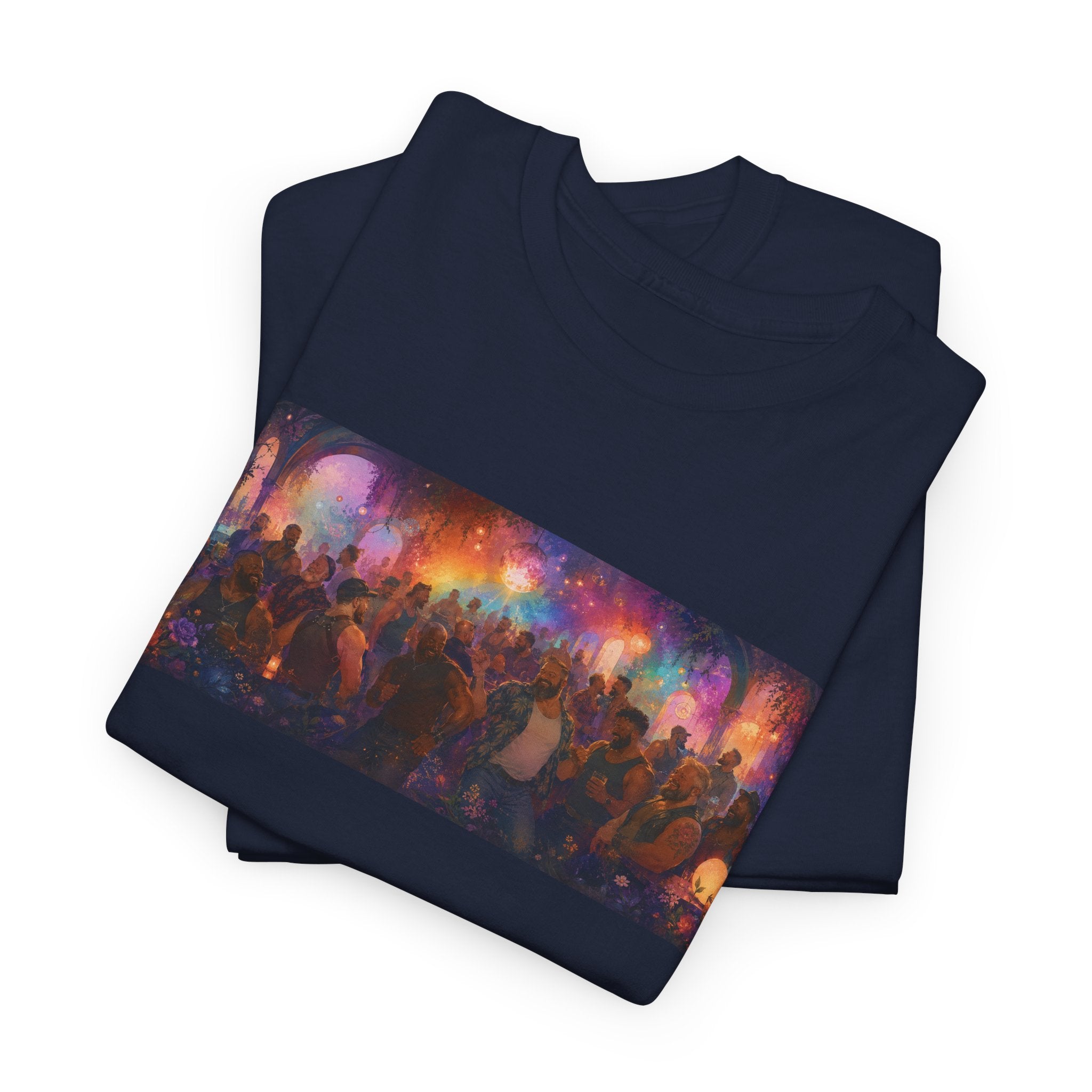 Festival Crowd Sunset Bear Party Graphic Tee. Bears dancing the night away.