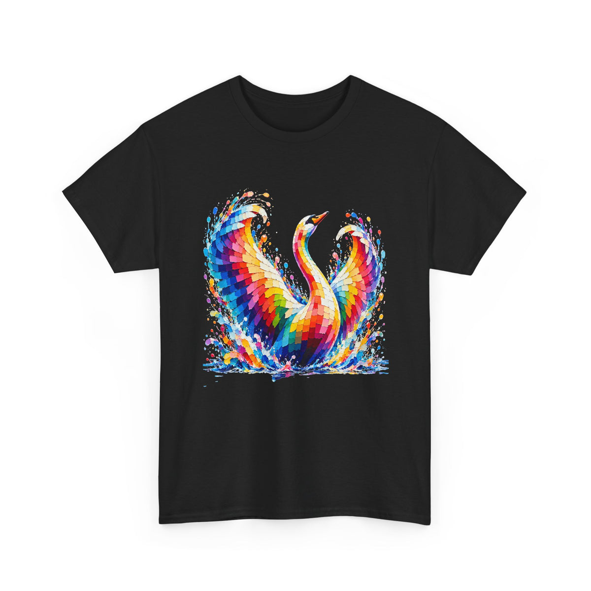 Mosaic Glass Colorful Swan Art T-Shirt — Vibrant Watercolor Bird Graphic Tee