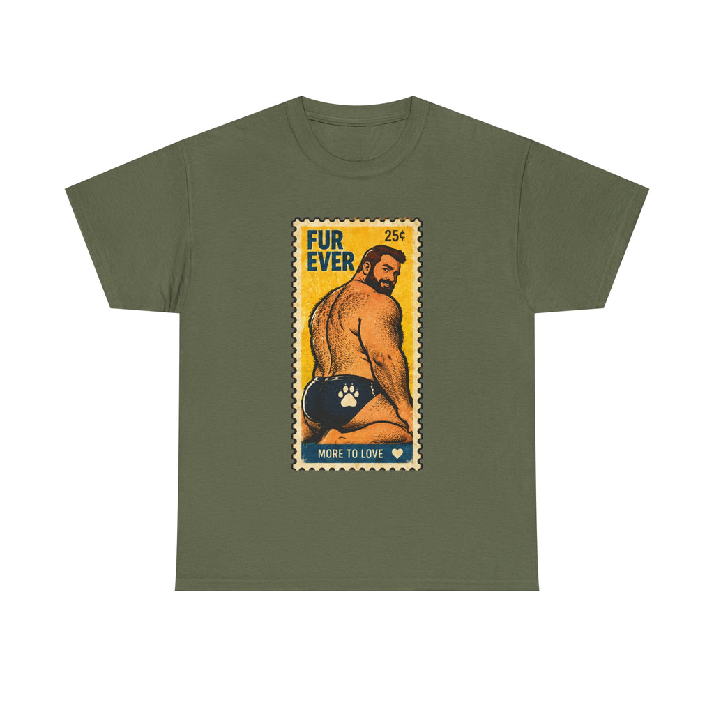 Gay Bear Shirt – Vintage Bear Pride Pin-Up T-Shirt, Retro Postage Stamp Art, LGBTQ Bear Culture Tee, Fur Ever