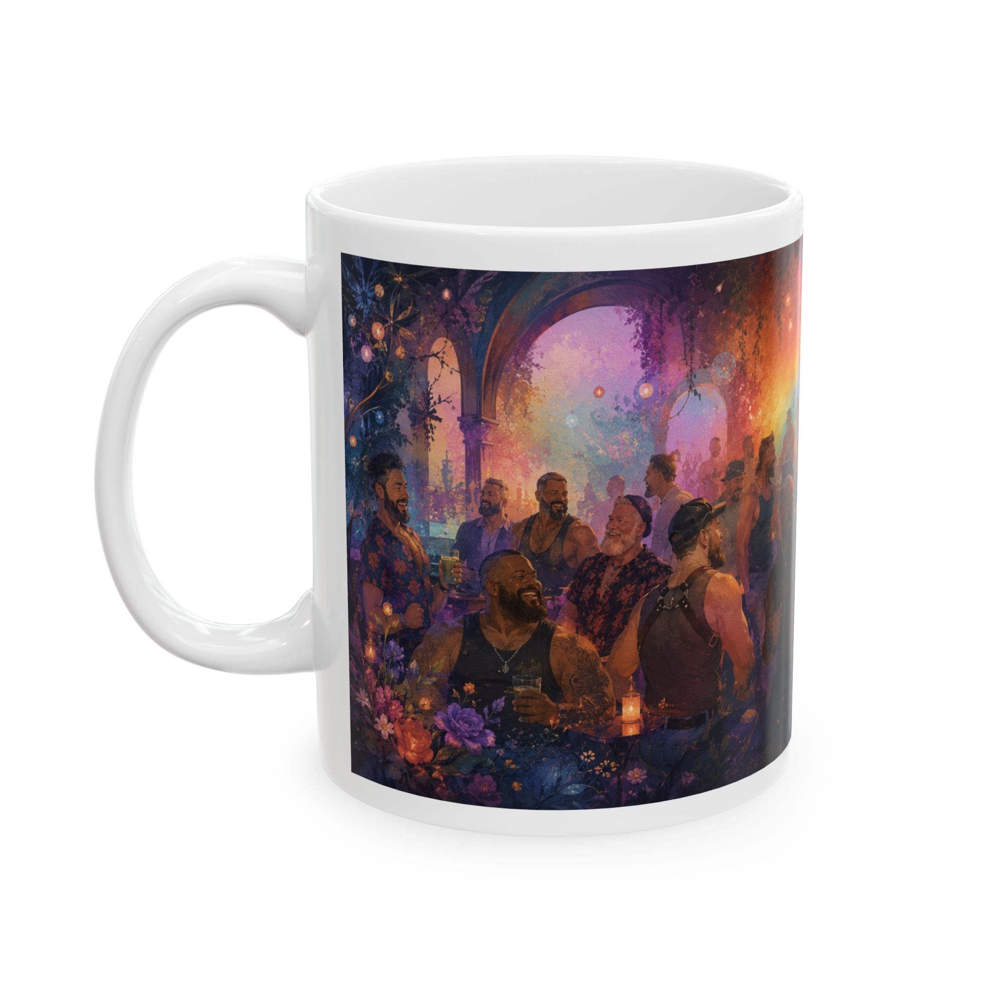 Cosmic Bear Dance Party Ceramic Mug – Colorful Nightclub Scene Coffee Cup (11oz/15oz) Bear Coffee Mug
