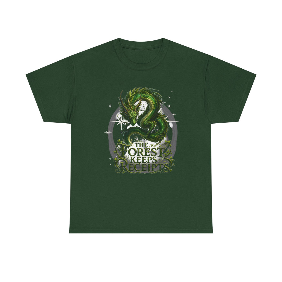 T-Shirt — "The Forest Keeps Receipts" Green Dragon Nature Graphic Tee