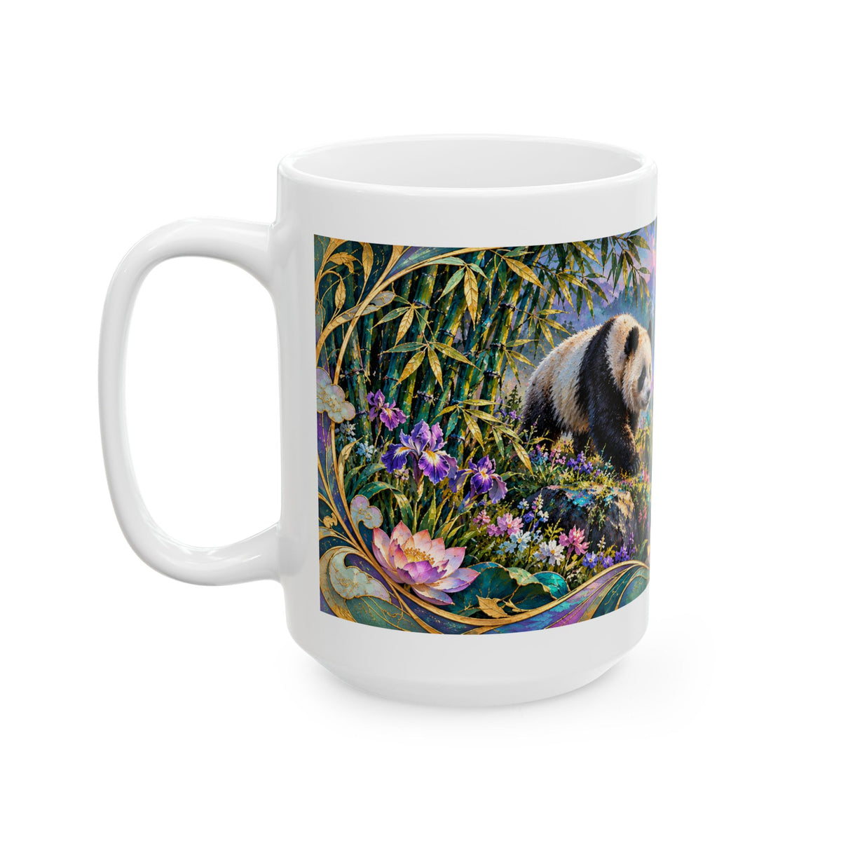 Panda Mug – Asian-Inspired Art Nouveau Panda Bear Coffee Cup, Bamboo Nature Gift