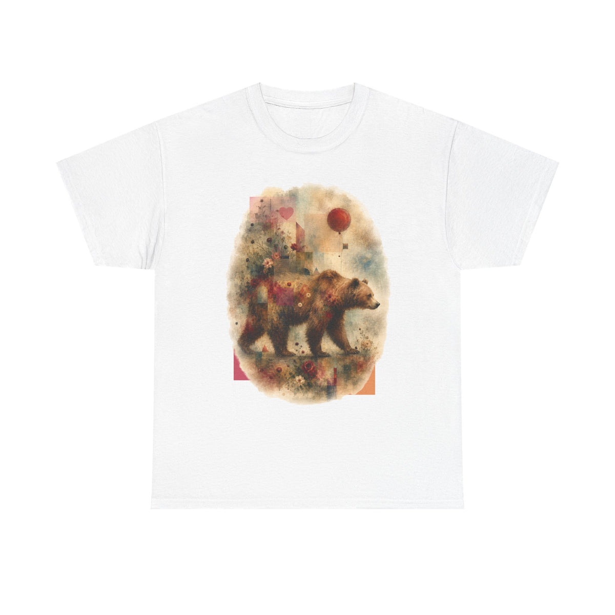 Bear and Balloon T-Shirt — Whimsical Watercolor Forest Bear Graphic Tee