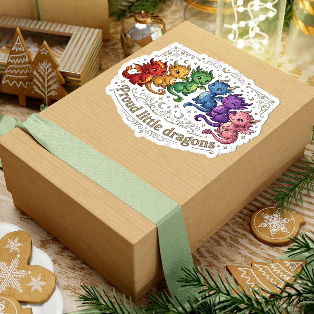 Kiss-Cut Sticker — "Proud Little Dragons" Rainbow Baby Dragon Decal