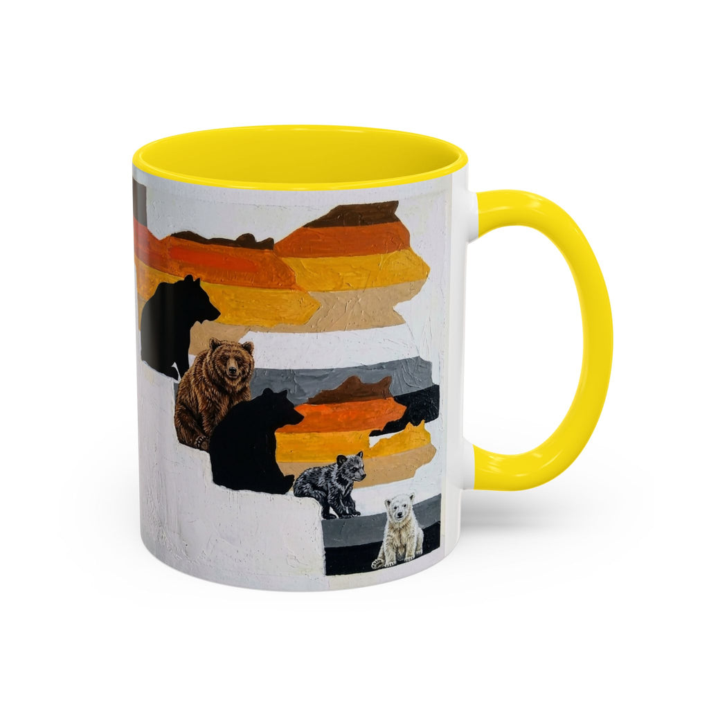 Bear Silhouette Accent Coffee Mug — Sunset Mountain Wildlife Design (11/15oz) Bear Pride. Leather man pride. Bears in leather.