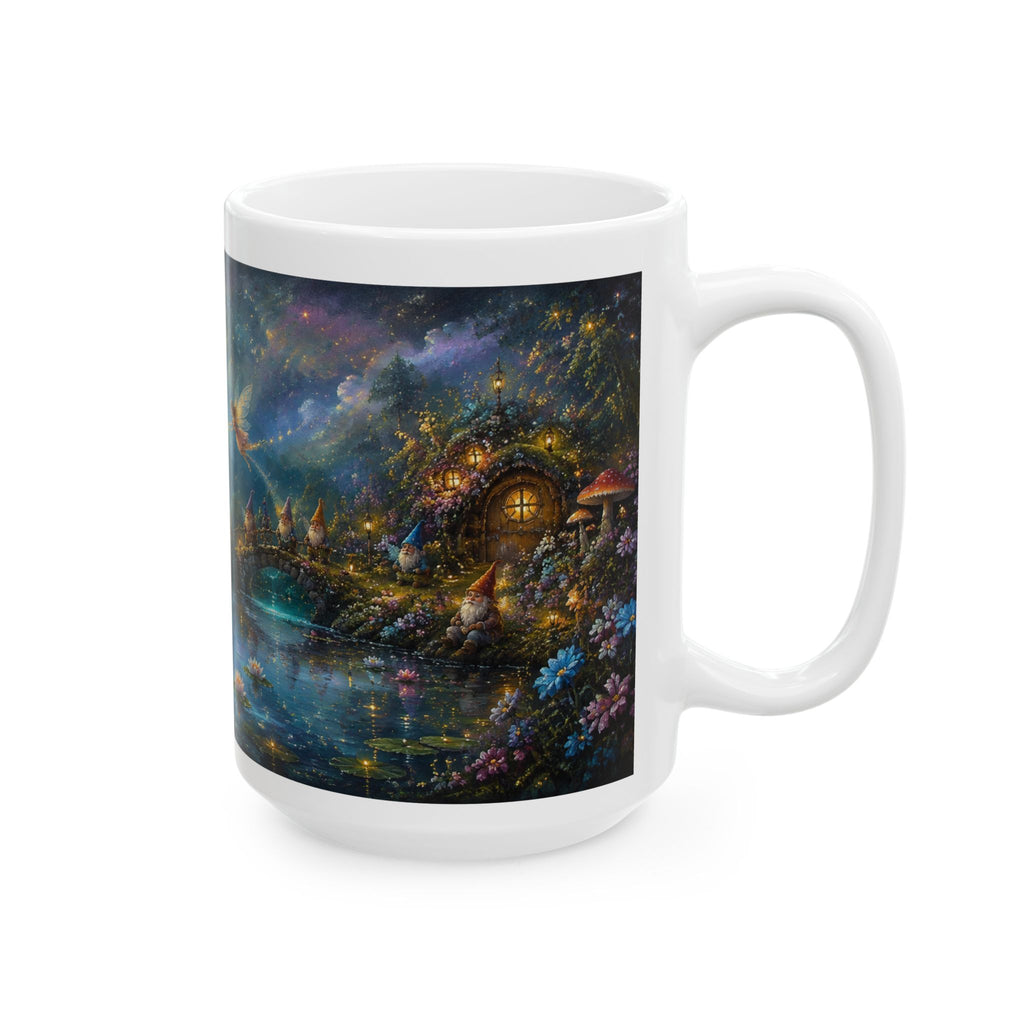 Fantasy Nightscape Ceramic Mug — Moonlit Lake, Hummingbird & Enchanted Garden (11oz/15oz)