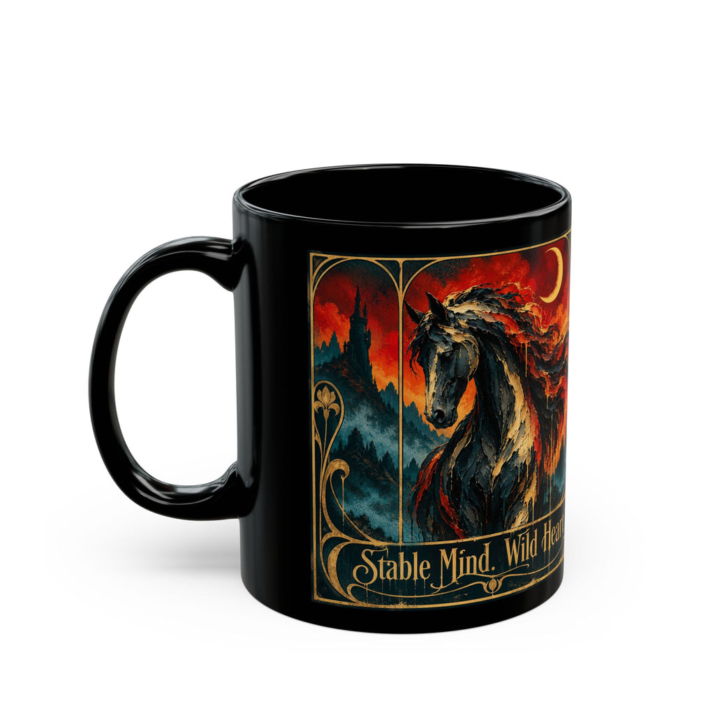 Wild Heart Stable Mind Black Mug – Fiery Horse Art Coffee Cup (11oz/15oz)