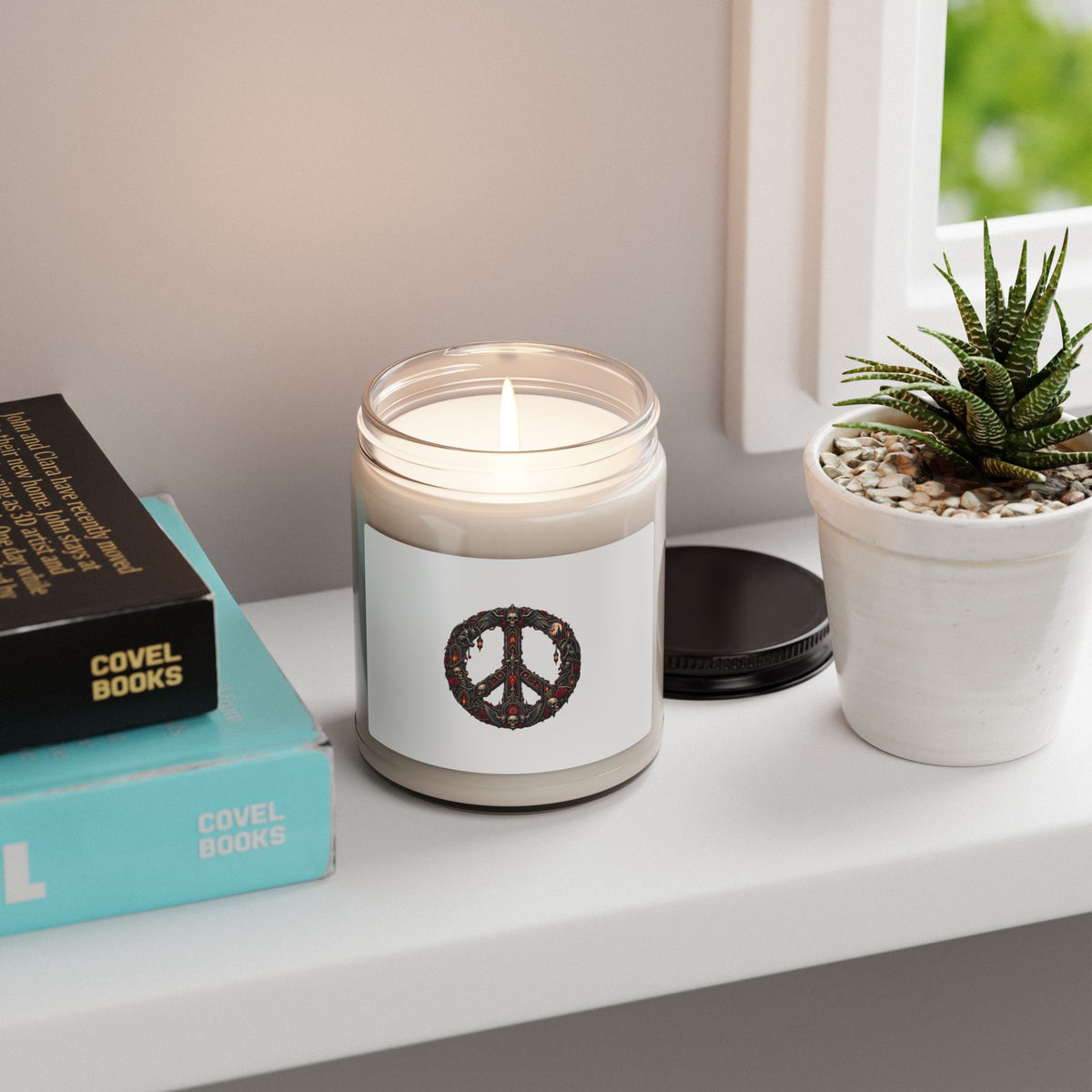 Peace Sign 9oz Soy Candle — Floral Boho Scented Jar