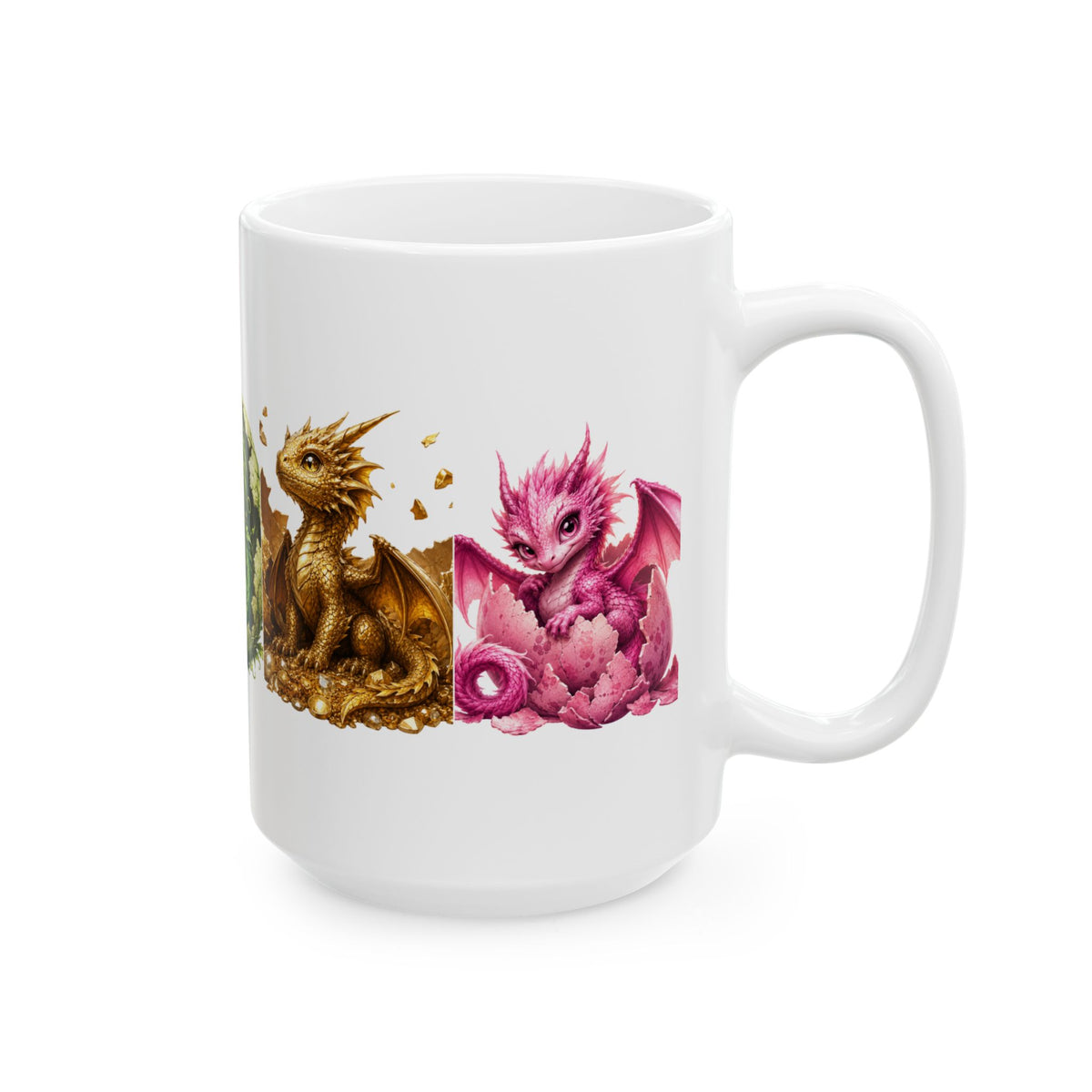Dragon Rainbow Ceramic Mug — Cute Colorful Baby Dragons Coffee Cup (11oz, 15oz)