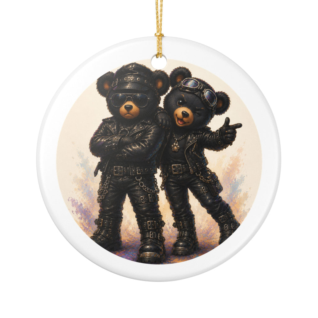 Biker Bear Heart Ornament — Cute Motorcycle Teddy Ceramic Decoration