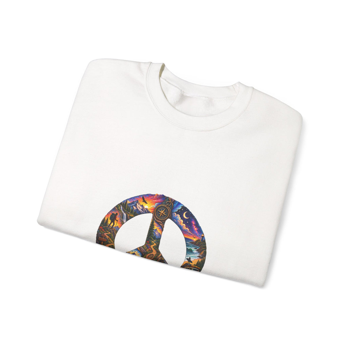 Peace Sign Crewneck Sweatshirt — Colorful Tie-Dye Peace Symbol Pullover