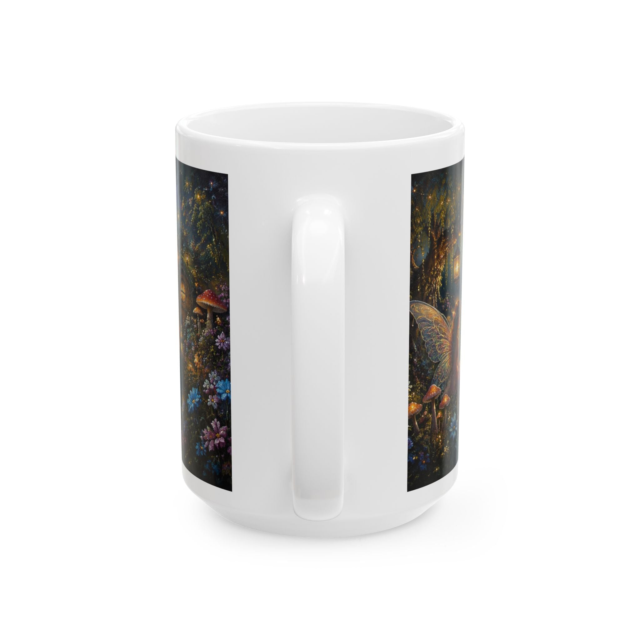Fantasy Nightscape Ceramic Mug — Moonlit Lake, Hummingbird & Enchanted Garden (11oz/15oz)