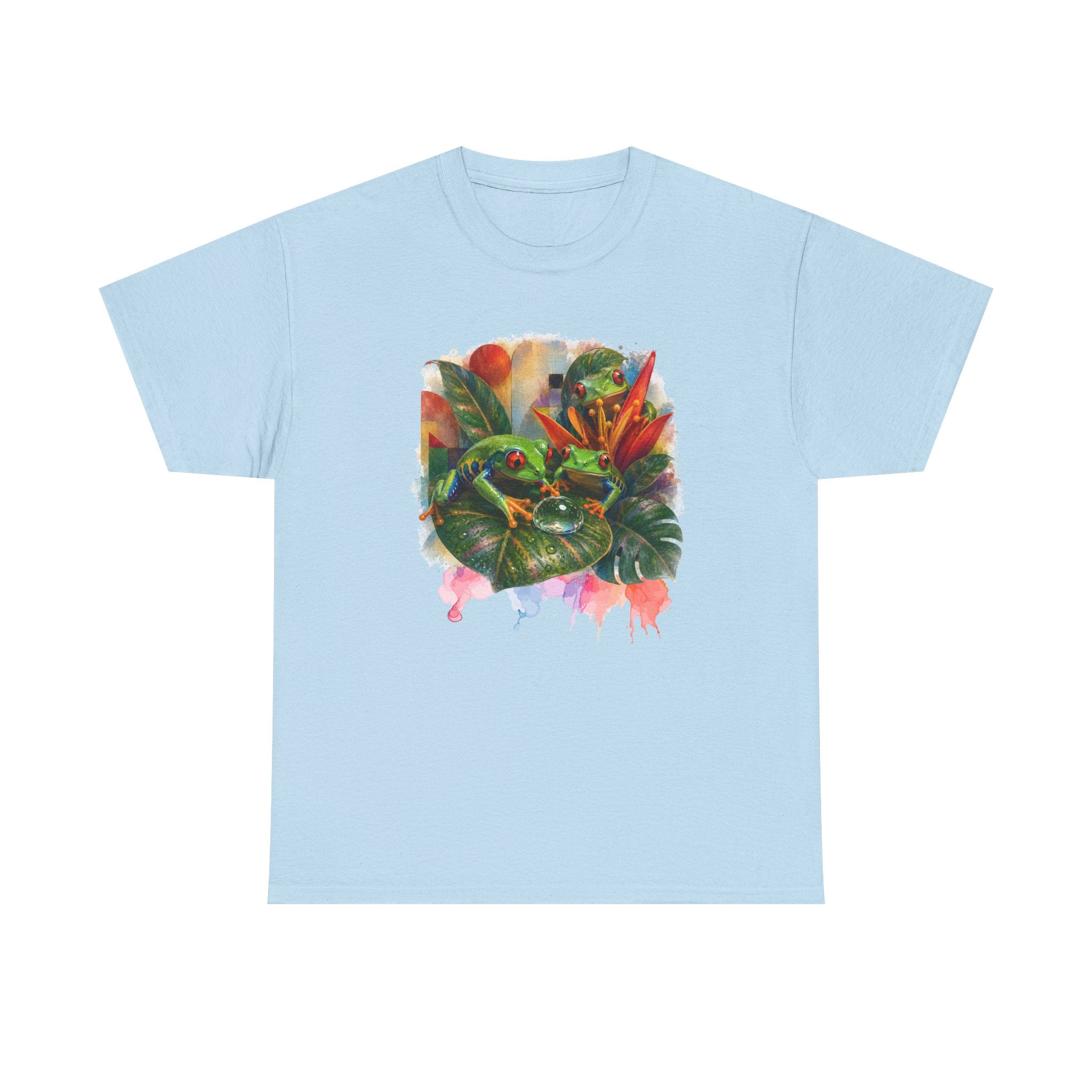 Tropical Leaf Watercolor T-Shirt — Vibrant Botanical Tee. Tree Frog tee