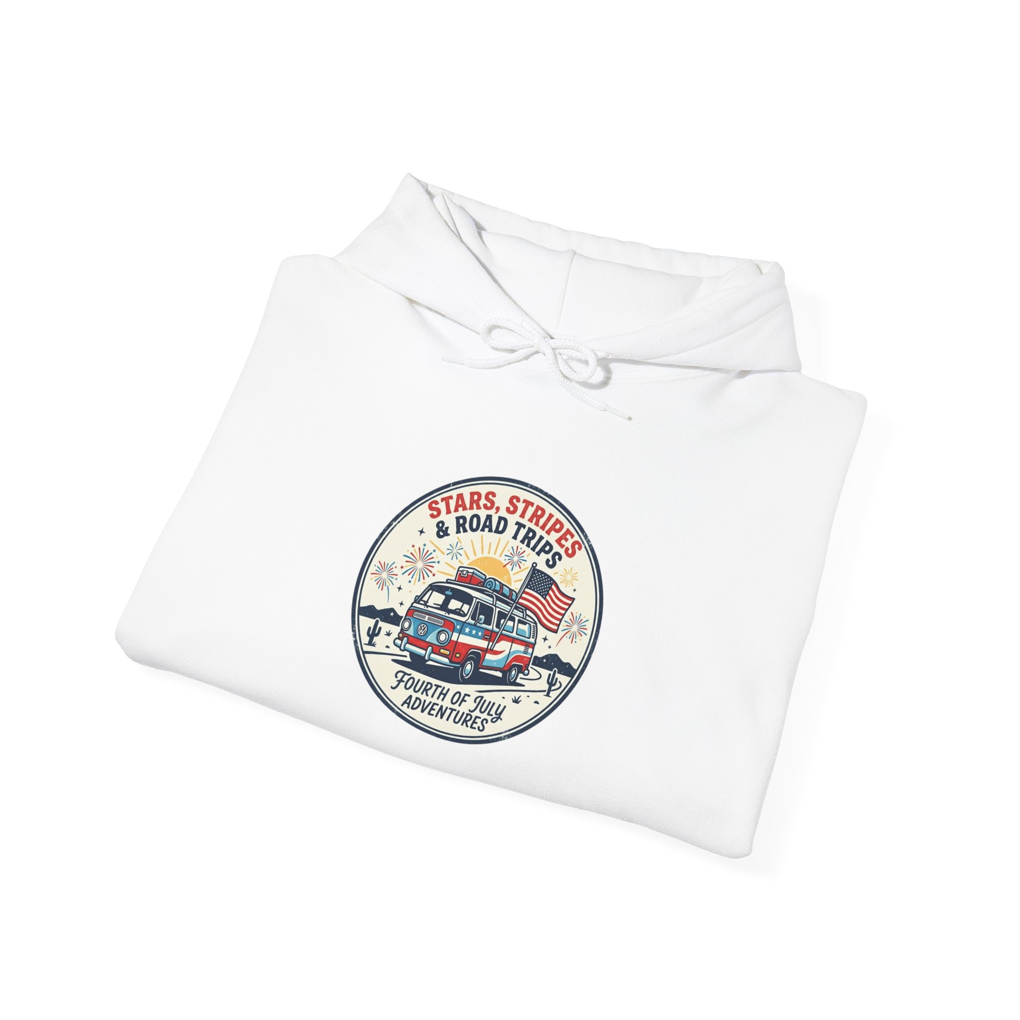 Vintage Stars and Stripes Road Trip Hoodie | Americana, retro red white blue