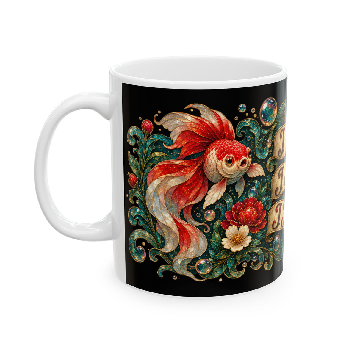 Ceramic Goldfish Mug — “I Came. I Saw. I Forgot.” Vintage Floral Goldfish Coffee Cup