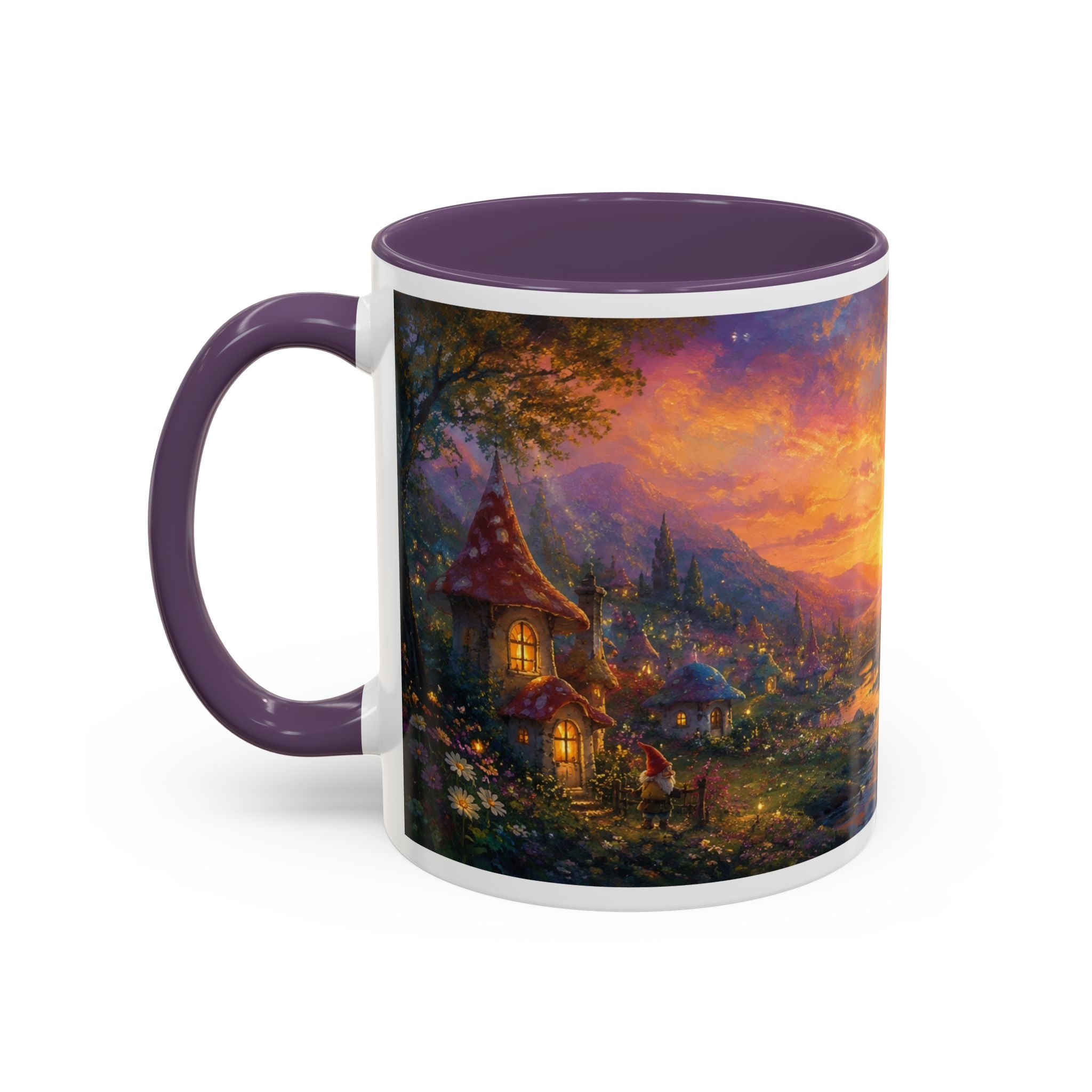 Fantasy Sunset Coffee Mug — Whimsical Village Sunrise Art Accent Mug (11/15oz)