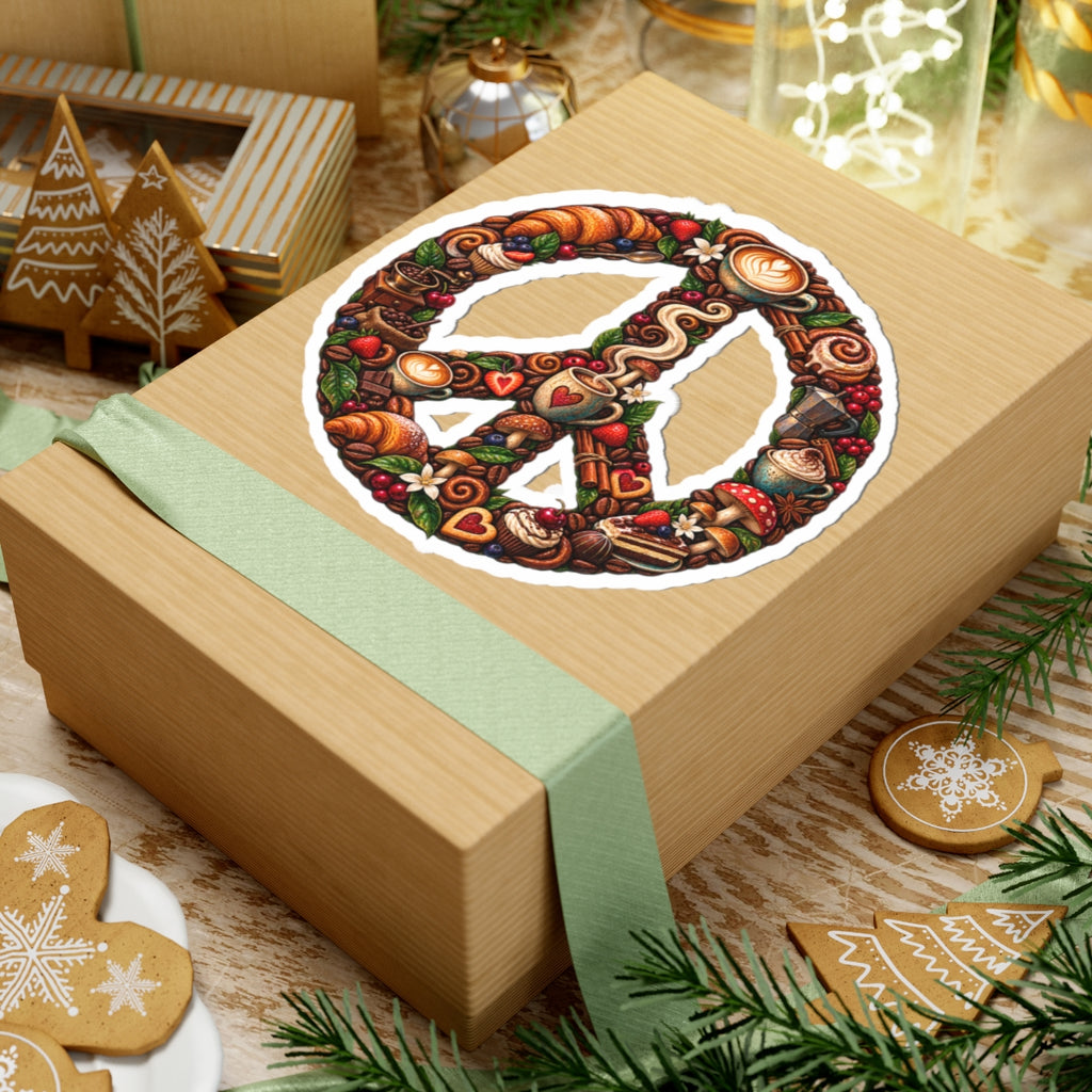 Peace Sign Sticker — Cozy Coffee & Pastry Illustration Vinyl Kiss-Cut Sticker