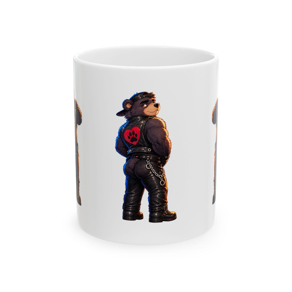 Bear Biker Ceramic Mug – Leather Jacket Paw Print Design (11oz, 15oz)