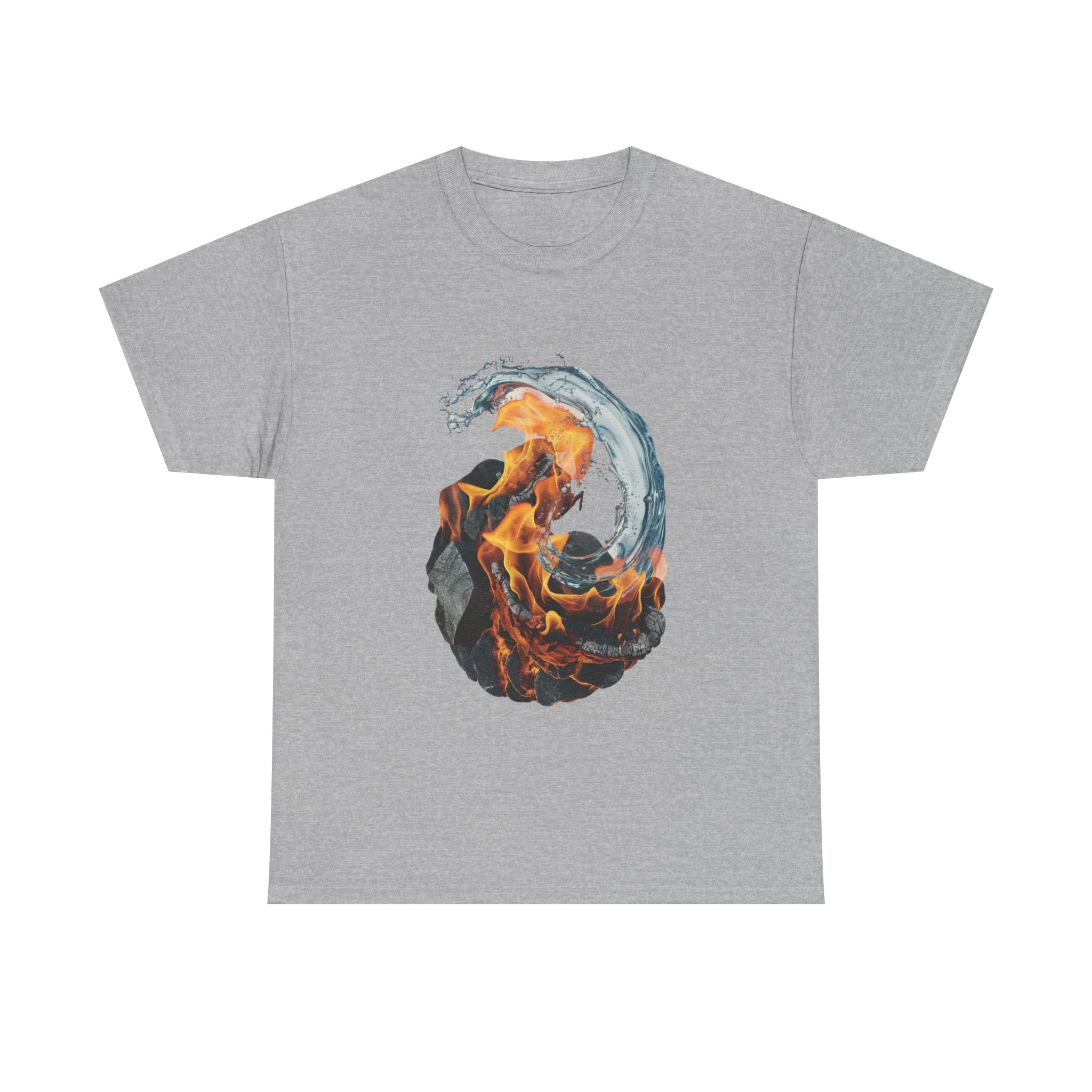 Fire and Water Yin-Yang Graphic Tee — Elemental Flames & Waves T‑Shirt
