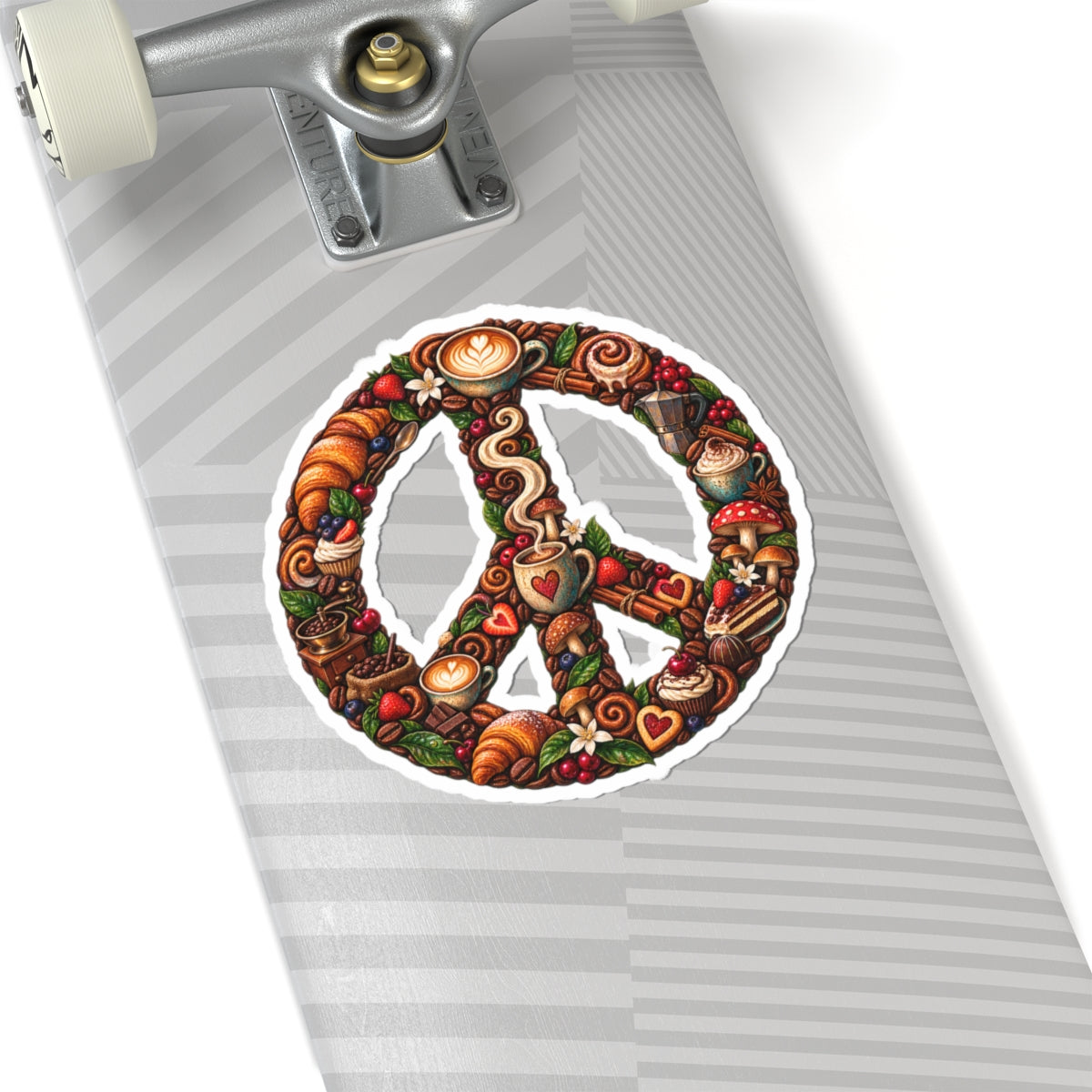 Peace Sign Sticker — Cozy Coffee & Pastry Illustration Vinyl Kiss-Cut Sticker