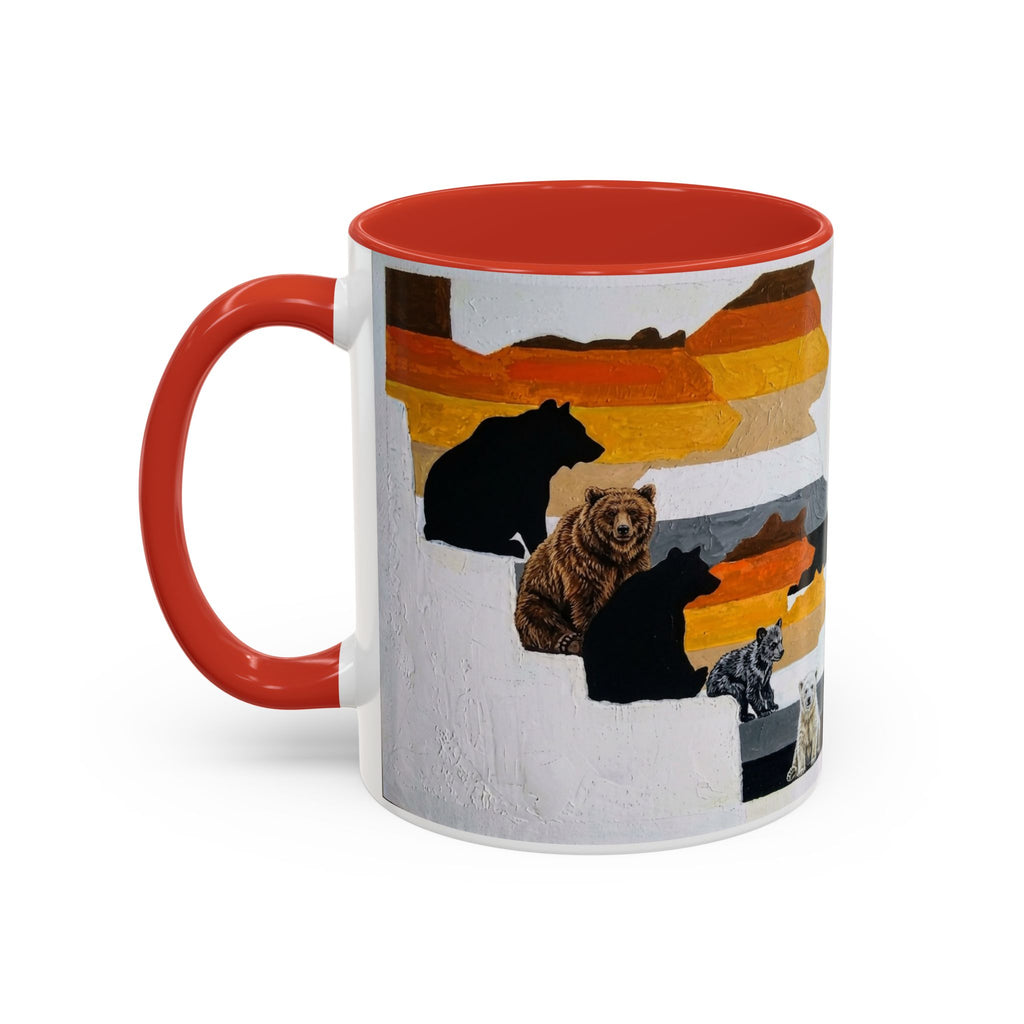 Bear Silhouette Accent Coffee Mug — Sunset Mountain Wildlife Design (11/15oz) Bear Pride. Leather man pride. Bears in leather.