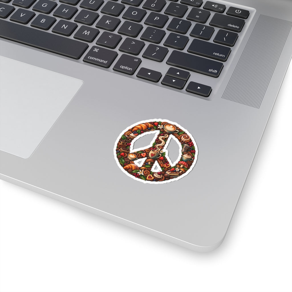 Peace Sign Sticker — Cozy Coffee & Pastry Illustration Vinyl Kiss-Cut Sticker