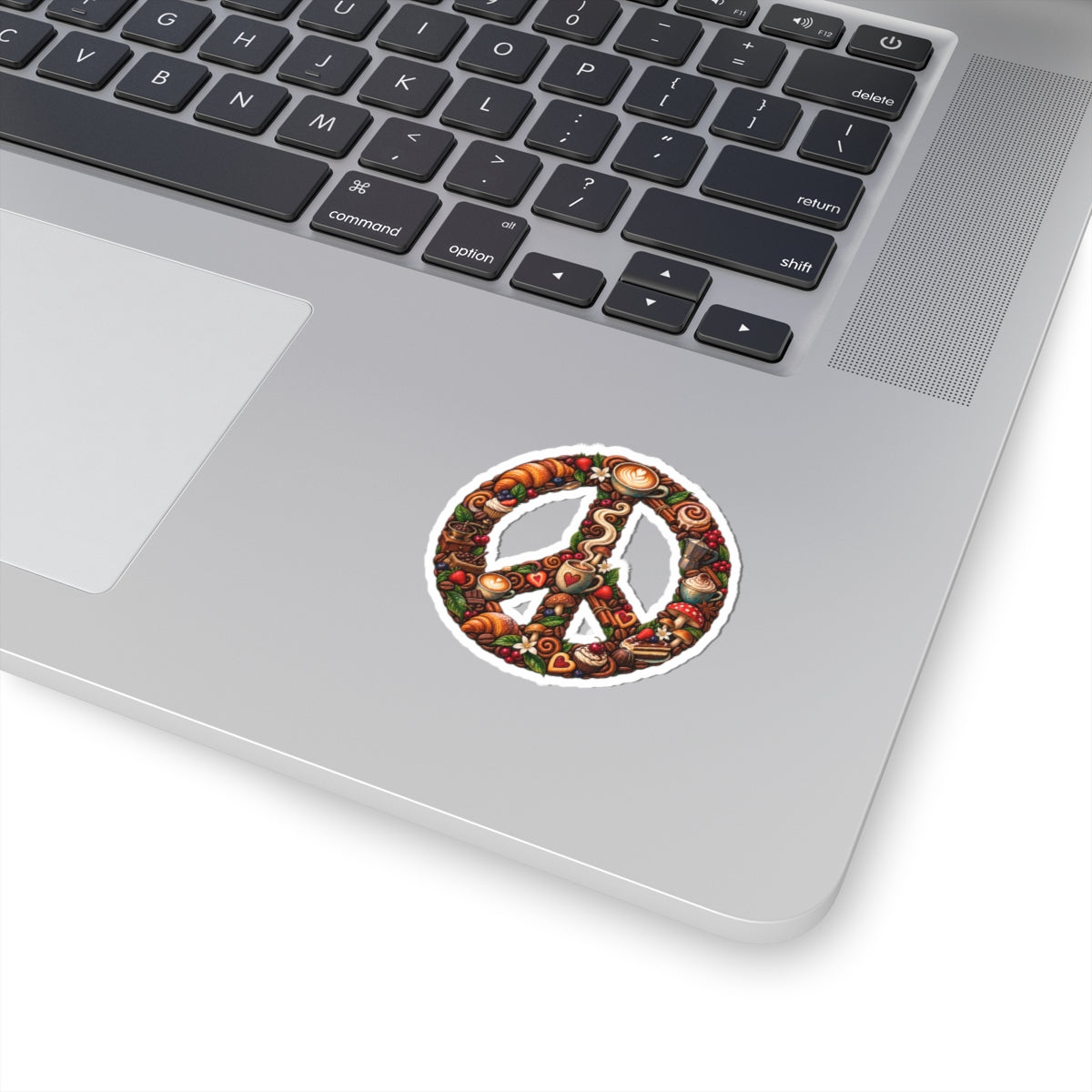 Peace Sign Sticker — Cozy Coffee & Pastry Illustration Vinyl Kiss-Cut Sticker