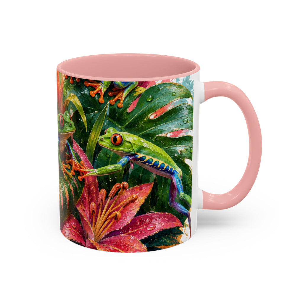 Tropical Tree Frog Coffee Mug — Colorful Rainforest Lily Accent Mug (11/15oz)