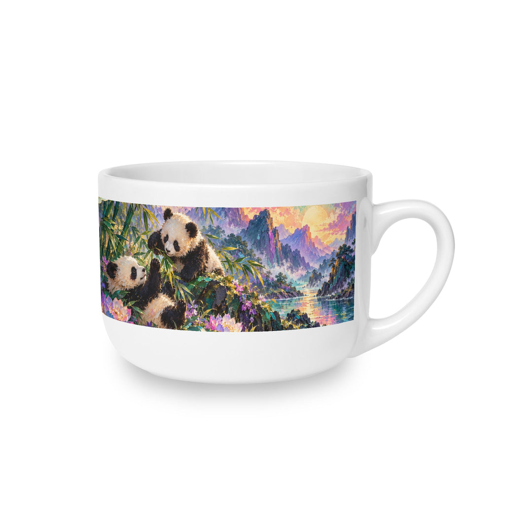 Panda Meadow Ceramic Latte Mug — 25oz Scenic Nature Coffee Cup