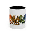 Rainbow Dragon Lineup Accent Coffee Mug — Colorful Fantasy Creature Tea & Coffee Cup